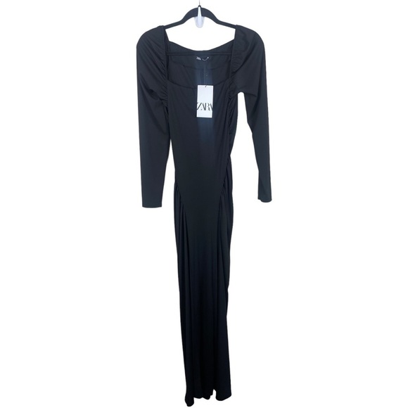 Zara Black Long Square Neck Maxi Goth Dress Size Small NEW. - Picture 1 of 11